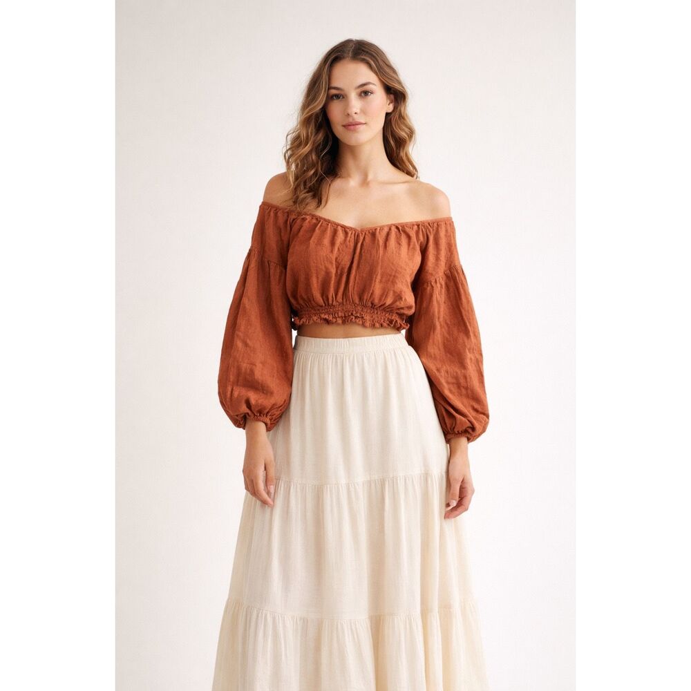 Universal Thread Rust Crop Peasant Blouse Medium … - image 1